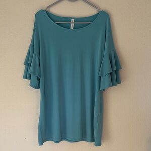 Zenana Outfitters Teal Ruffle Sleeve Blouse